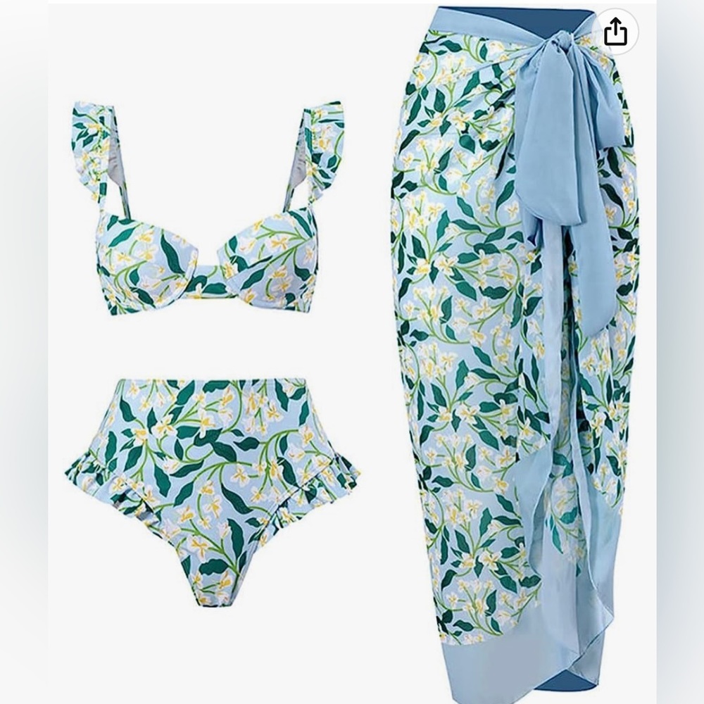 Bikini with Cover up Beach Skirt Sarong- New